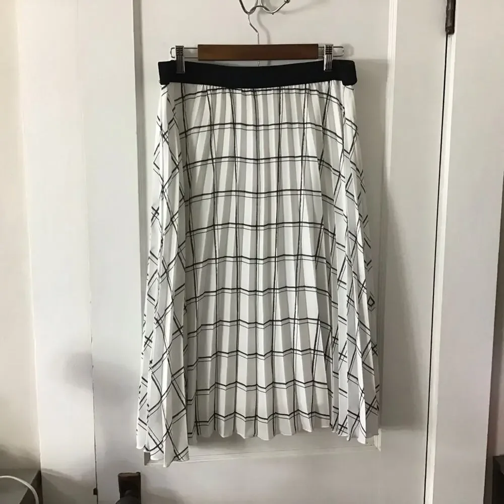 C by One Window Pane Black & White Plaid Pleated Skirt